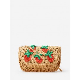 Women's Cute Handmade Braided Strawberry Embroidered Raffia Straw Beach Vacation Shoulder Bag