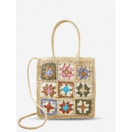 Granny Floral Crochet Raffia Crossbody Bag