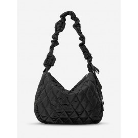 Women's Daily Solid Color Quilted Padded Puffer Design Ruched Strap Shoulder Bag