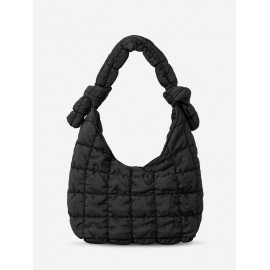 Women's Simple Style Solid Color Wrinkle Textured Quilted Puffer Knot Handle Handbag