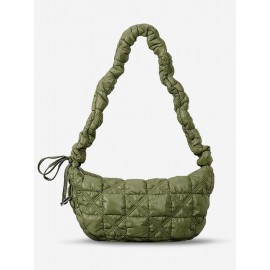 Women's Solid Color Argyle Quilted Puffer Drawstring Design Hobo Bag