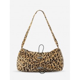 Women's Winter Fuzzy Faux Fur Animal Printed Drawstring Design Tote Bag