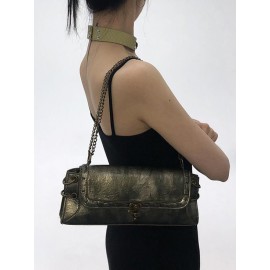 Women's Retro O Ring Decorated Chain Flap Rectangle Shoulder Bag