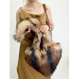 Women's Fashion Daily Y2K Streetwear Fluffy Fuzzy Furry Faux Fur Textured Heart Shaped Shoulder Bag