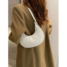 Women's Simple Style Solid Color Crescent Moon Shape Underarm Shoulder Bag