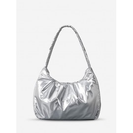 Women's Daily Metallic Solid Color Ruched Design Clouds Style Dumpling Shaped Underarm Shoulder Bag