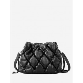 Women's Solid Color Argyle Quilted Pineapple Shape Drawstring Crossbody Bag