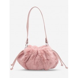 Women's Plush Faux Fur Drawstring Solid Color Fashion Shoulder Bag