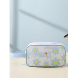 Women's Fashion Daily Travel Letter Butterfly Floral Pattern Semi-sheer PVC Clear Storage Makeup Cosmetic Wash Toiletry Bag