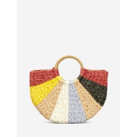 Colorblock Straw Braided Beach Boho Tote Bag