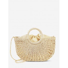 Women's Summer Vacation Bright Color Beach Half Moon Shape Raffia Crossbody Shoulder Straw Bag