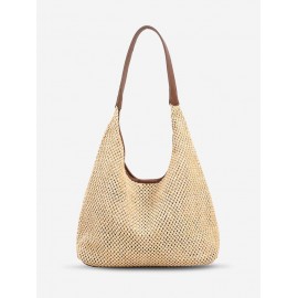 Women's Resort Summer Vacation Beach Large Capacity Raffia Straw Shoulder Tote Bag with Wristlet Bag