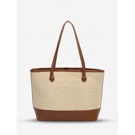 Women's Daily Casual Beach Vacation Colorblock Two Tone Straw Tote Shoulder Bag